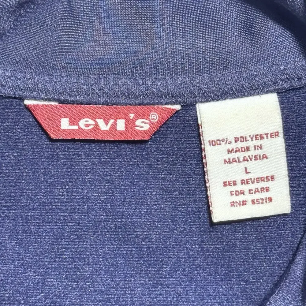 Levi's Navy Blue Full Zip Track Jacket Red Blue Striped Sleeves Men's Sz L VTG